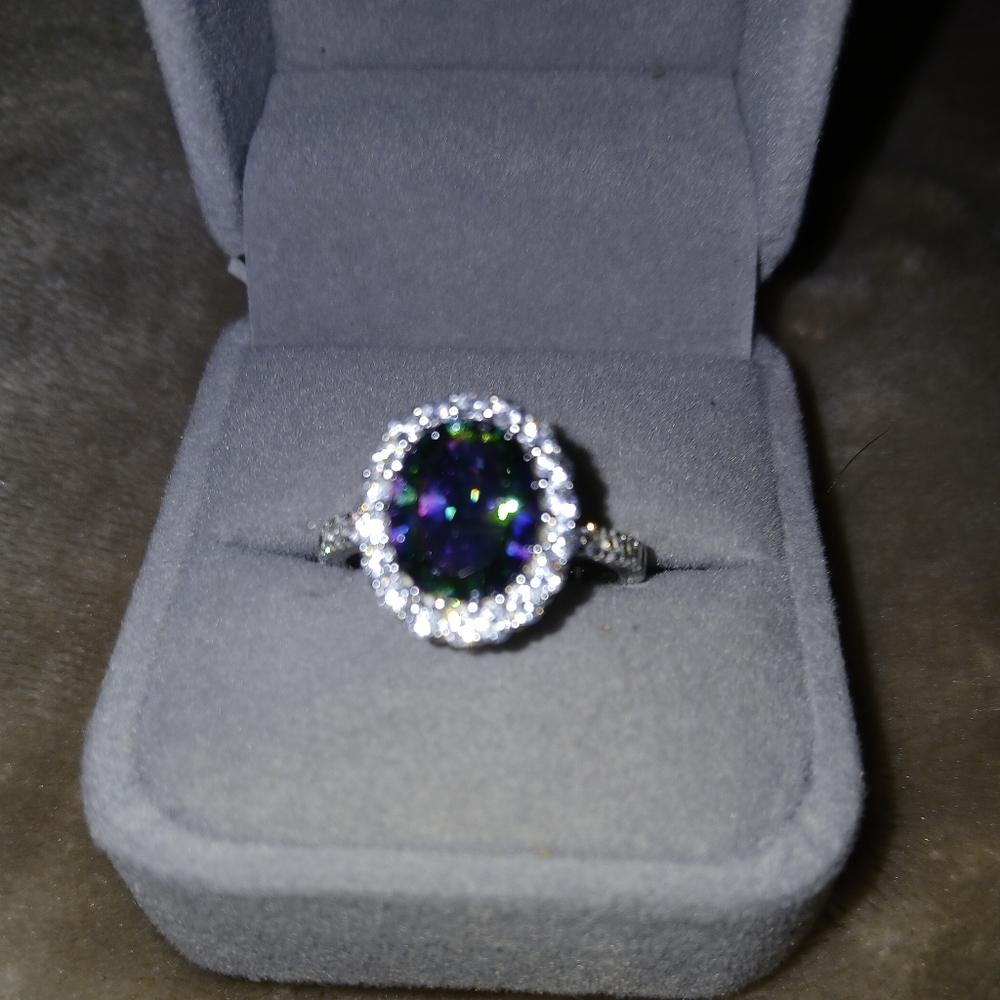 Elegant Silver Rainbow Oval Ring
